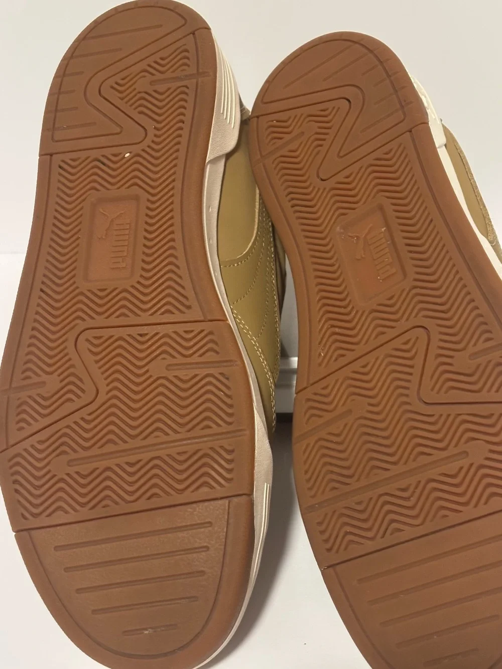Puma Men's Low-Top Sneakers in Olive/Tan, texture gum rubber sole. Size 9.